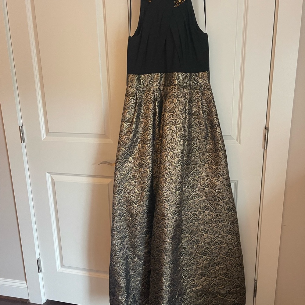 Eliza J Gold and Black Bal Gown Dress